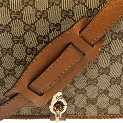 Pre Owned Gucci Beige/Brown GG Canvas and Leather Medium Marrakech Tassel Messenger Bag