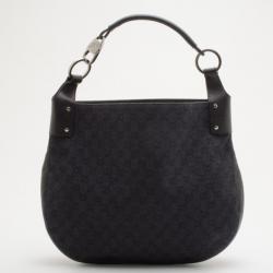 مملوكة مسبقًا Gucci Black G Details Buckle Denim Canvas Medium Hobo