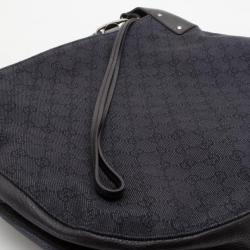 مملوكة مسبقًا Gucci Black G Details Buckle Denim Canvas Medium Hobo