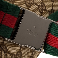 Pre Owned Gucci Brown/Beige GG Canvas and Leather Web Waist Belt Bag