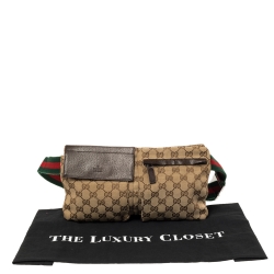 Pre Owned Gucci Brown/Beige GG Canvas and Leather Web Waist Belt Bag
