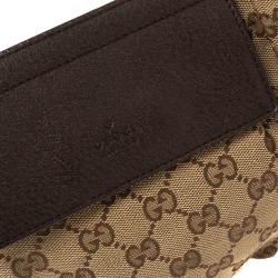 Pre Owned Gucci Brown/Beige GG Canvas and Leather Web Waist Belt Bag