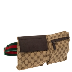 Pre Owned Gucci Brown/Beige GG Canvas and Leather Web Waist Belt Bag