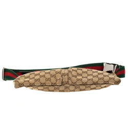 Pre Owned Gucci Brown/Beige GG Canvas and Leather Web Waist Belt Bag