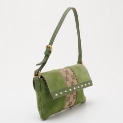 Pre Owned Gucci Monogram GG and Green Suede Pochette