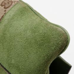 Pre Owned Gucci Monogram GG and Green Suede Pochette
