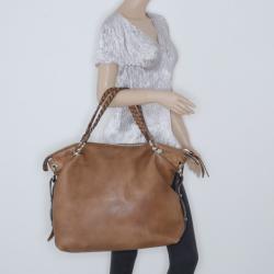 مملوكة مسبقًا Gucci Brown Leather Braided Handle Tassel Tote