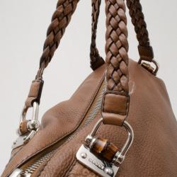 مملوكة مسبقًا Gucci Brown Leather Braided Handle Tassel Tote