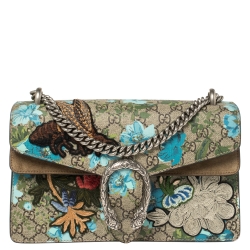 tas sling-bag Gucci Tian GG Supreme Bird Flower Sherry Line Beige