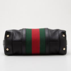 Pre Owned Gucci Black Leather Red Green Stripe Hobo