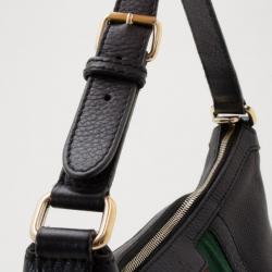 Pre Owned Gucci Black Leather Red Green Stripe Hobo