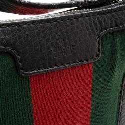 Pre Owned Gucci Black Leather Red Green Stripe Hobo