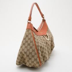 Pre Owned Gucci Beige GG Canvas Gold D Ring Hobo Bag 