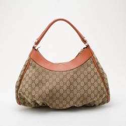 Pre Owned Gucci Beige GG Canvas Gold D Ring Hobo Bag 