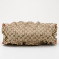 Pre Owned Gucci Beige GG Canvas Gold D Ring Hobo Bag 