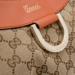Pre Owned Gucci Beige GG Canvas Gold D Ring Hobo Bag 