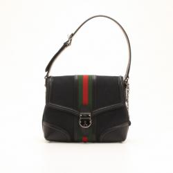 Pre Owned Gucci Black Monogram GG Treasure Shoulder Bag