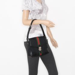 Pre Owned Gucci Black Monogram GG Treasure Shoulder Bag
