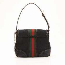 Pre Owned Gucci Black Monogram GG Treasure Shoulder Bag