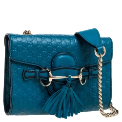مملوكة مسبقًا Gucci Blue Microguccissima Leather Mini Emily Chain Shoulder Bag