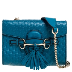 مملوكة مسبقًا Gucci Blue Microguccissima Leather Mini Emily Chain Shoulder Bag