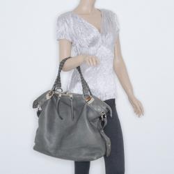 Pre Owned Gucci Grey Braided Handle Guccissima Trim Bag