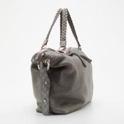 Pre Owned Gucci Grey Braided Handle Guccissima Trim Bag