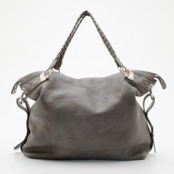 Pre Owned Gucci Grey Braided Handle Guccissima Trim Bag