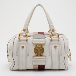 Pre Owned Gucci White Leather Aviatrix Medium Boston