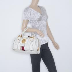 Pre Owned Gucci White Leather Aviatrix Medium Boston