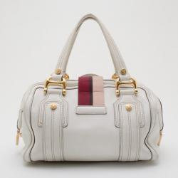 Pre Owned Gucci White Leather Aviatrix Medium Boston