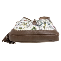 مملوكة مسبقًا Gucci White Flora Canvas and Leather Large Jackie O Hobo