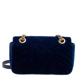 Pre Owned Gucci Blue Velvet Small GG Marmont Shoulder Bag