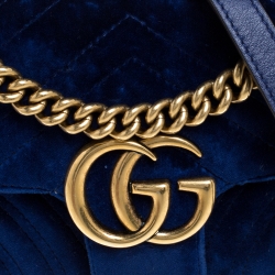 Pre Owned Gucci Blue Velvet Small GG Marmont Shoulder Bag