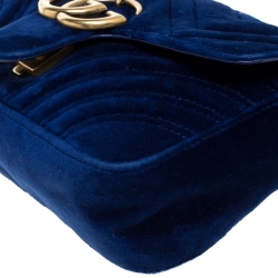 Pre Owned Gucci Blue Velvet Small GG Marmont Shoulder Bag
