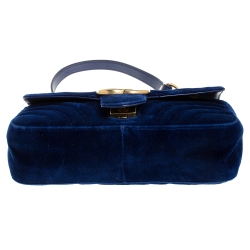 Pre Owned Gucci Blue Velvet Small GG Marmont Shoulder Bag