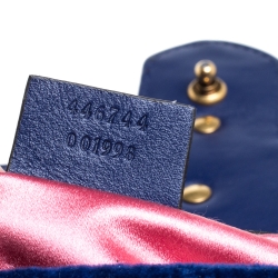 Pre Owned Gucci Blue Velvet Small GG Marmont Shoulder Bag