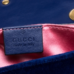 Pre Owned Gucci Blue Velvet Small GG Marmont Shoulder Bag