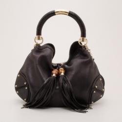 Pre Owned Gucci Black Leather Indy Top Handle Bag