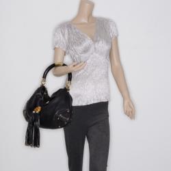 Pre Owned Gucci Black Leather Indy Top Handle Bag