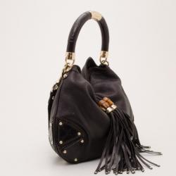 Pre Owned Gucci Black Leather Indy Top Handle Bag
