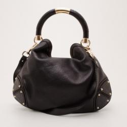 Pre Owned Gucci Black Leather Indy Top Handle Bag