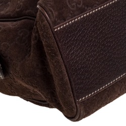 Pre Owned Gucci Brown GG Suede and Leather Charmy Boston Bag