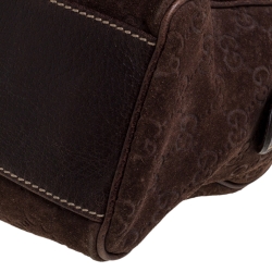 Pre Owned Gucci Brown GG Suede and Leather Charmy Boston Bag