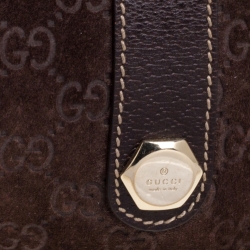Pre Owned Gucci Brown GG Suede and Leather Charmy Boston Bag