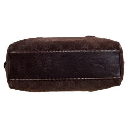 Pre Owned Gucci Brown GG Suede and Leather Charmy Boston Bag