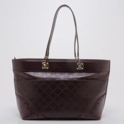 Pre Owned Gucci Guccissima Large Punch Tote Chocolate Brown