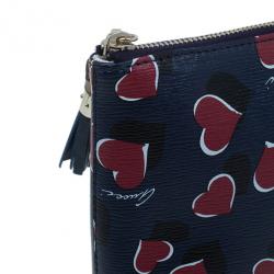 Pre Owned Gucci Blue Busta Grande Heart-Print Textured Leather Pouch