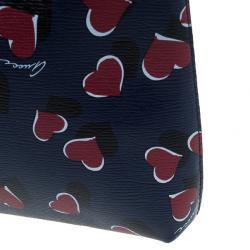 Pre Owned Gucci Blue Busta Grande Heart-Print Textured Leather Pouch