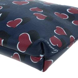 Pre Owned Gucci Blue Busta Grande Heart-Print Textured Leather Pouch